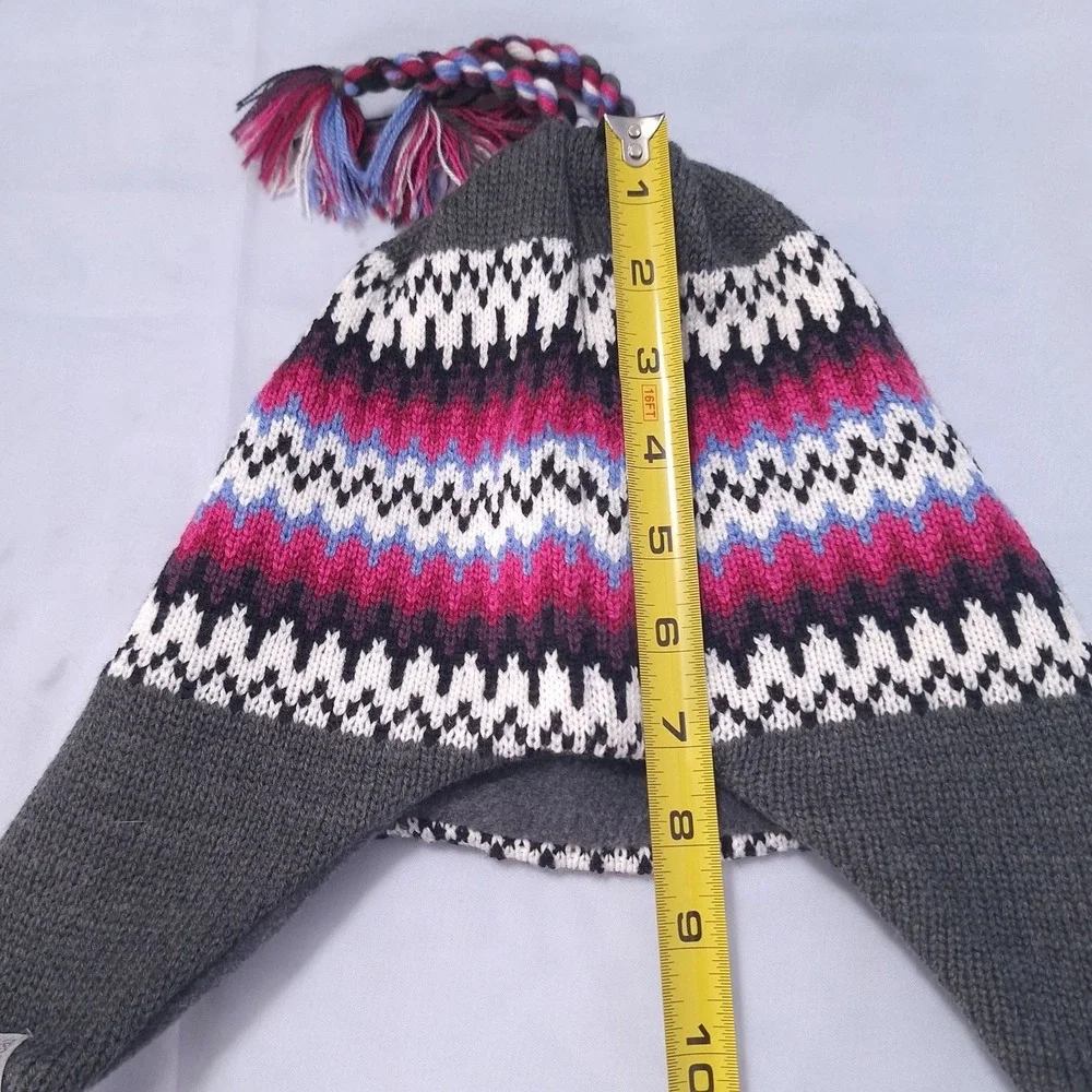 L.L. Bean Fair Isle Wool Blend Beanie Hat Earflaps Tassels Nordic Women OSFA Y2K